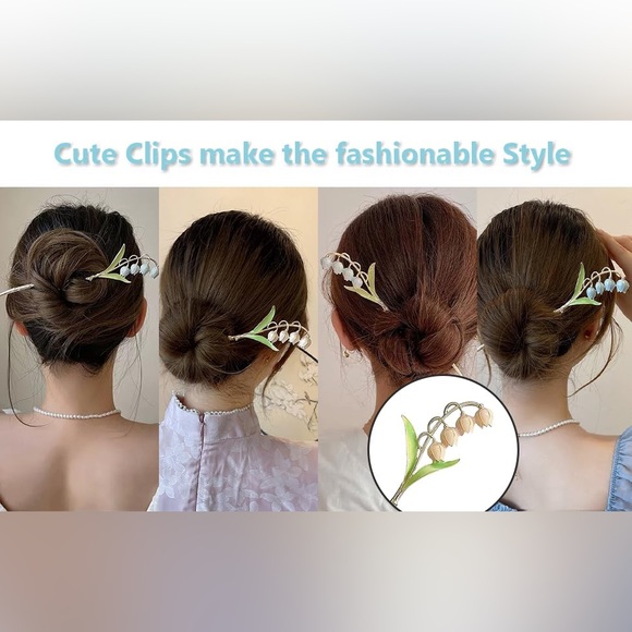 Hair Pins Sticks Lily Flower 2Pcs Metal Hair Accessories Simple Elegant Chignon - Picture 7 of 8